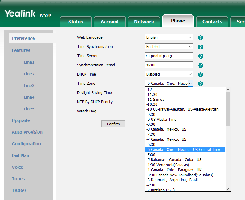 Changing Time on Yealink W52P