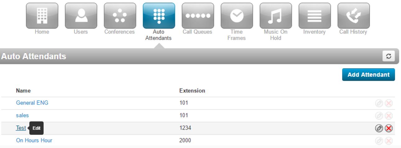 View of Creating and Managing Auto Attendant Menus